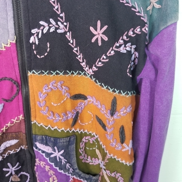 Vtg Rising Tide patchwork hippie hoodie - Picture 6 of 8